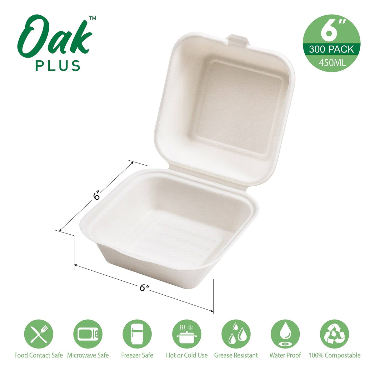 Disposable Sugarcane Clamshell Containers 300 Pack 450ml Y117993