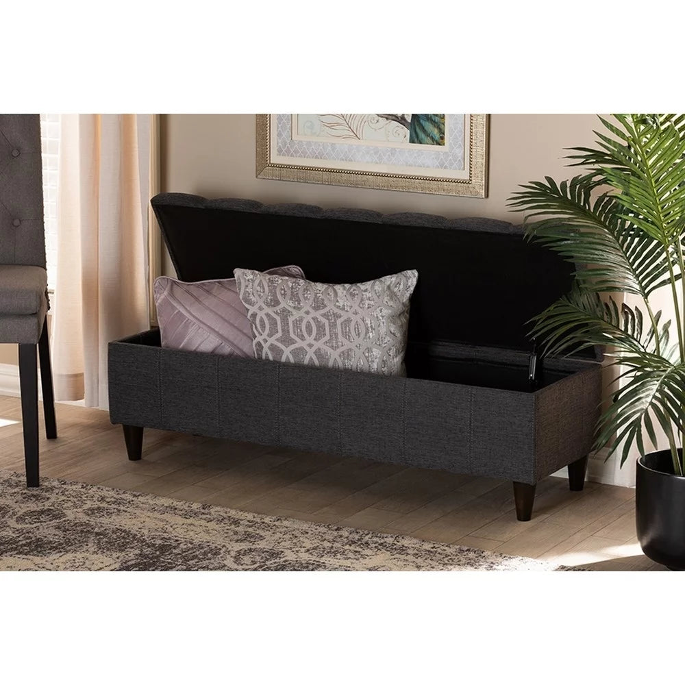 Charcoal Fabric Upholstered Wood Storage Bench Ottoman S17621