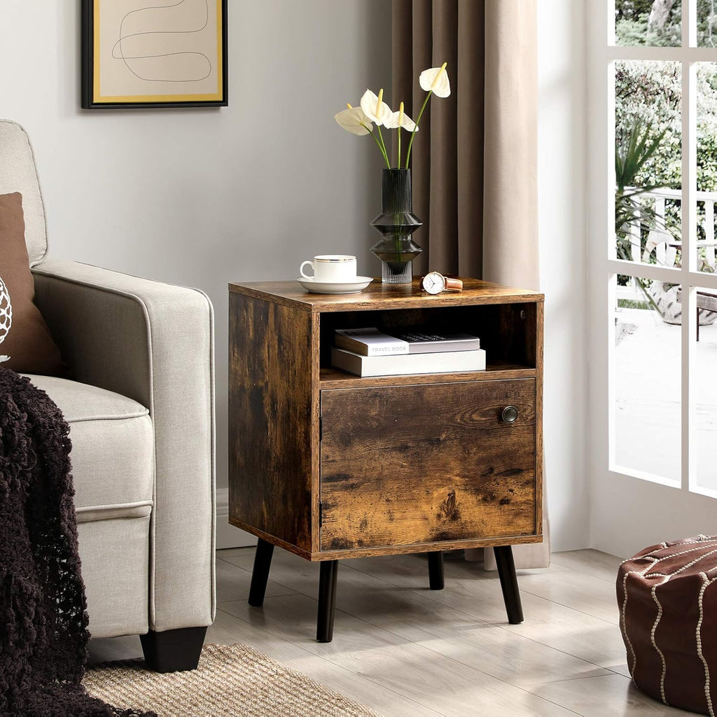 Rustic Brown Nightstand with Open Shelf and Cabinet G657375