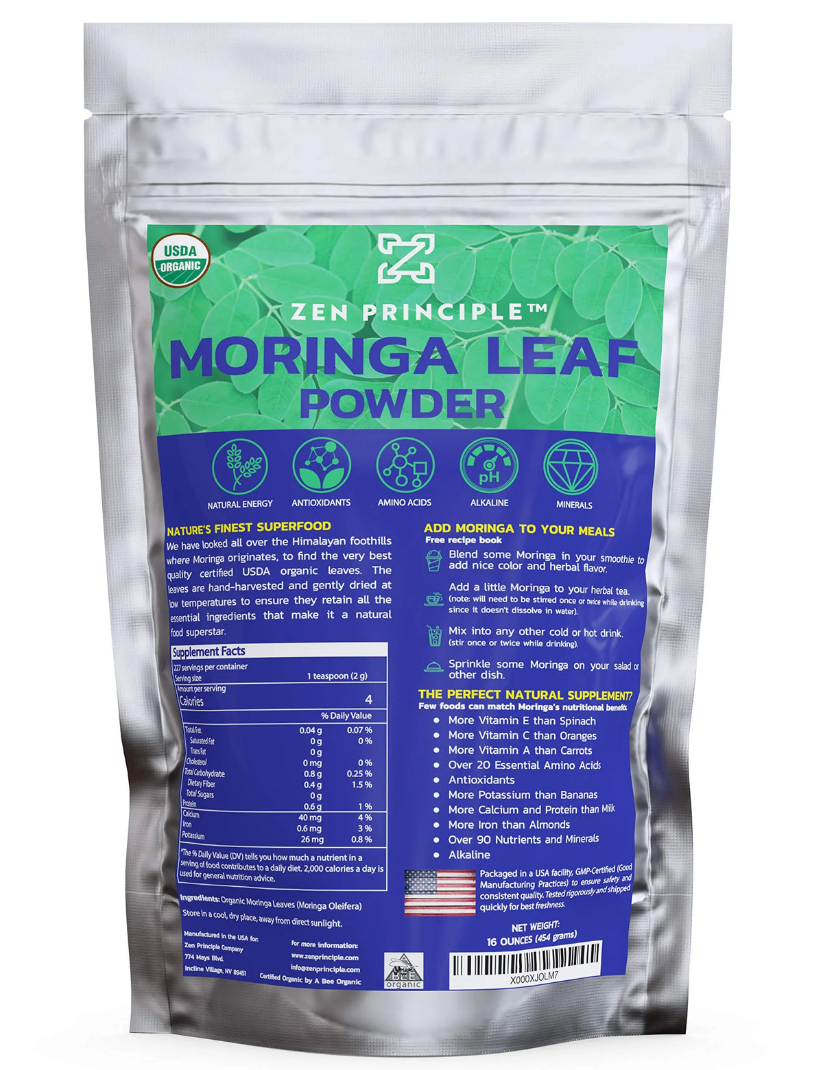 1 lb. Organic Moringa Oleifera Leaf Powder A6735