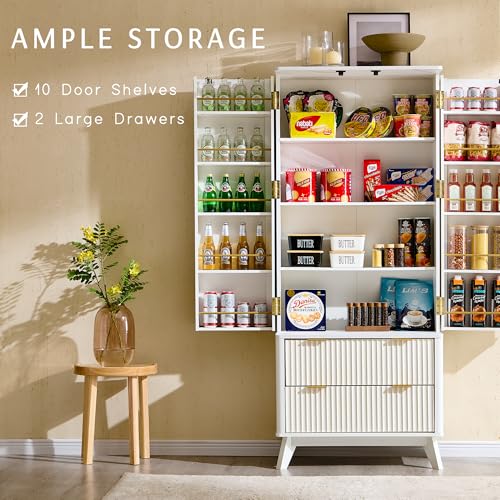 72" Dark Grey Wood Pantry Cabinet with 10 Door Shelves & 2 Drawers T9218