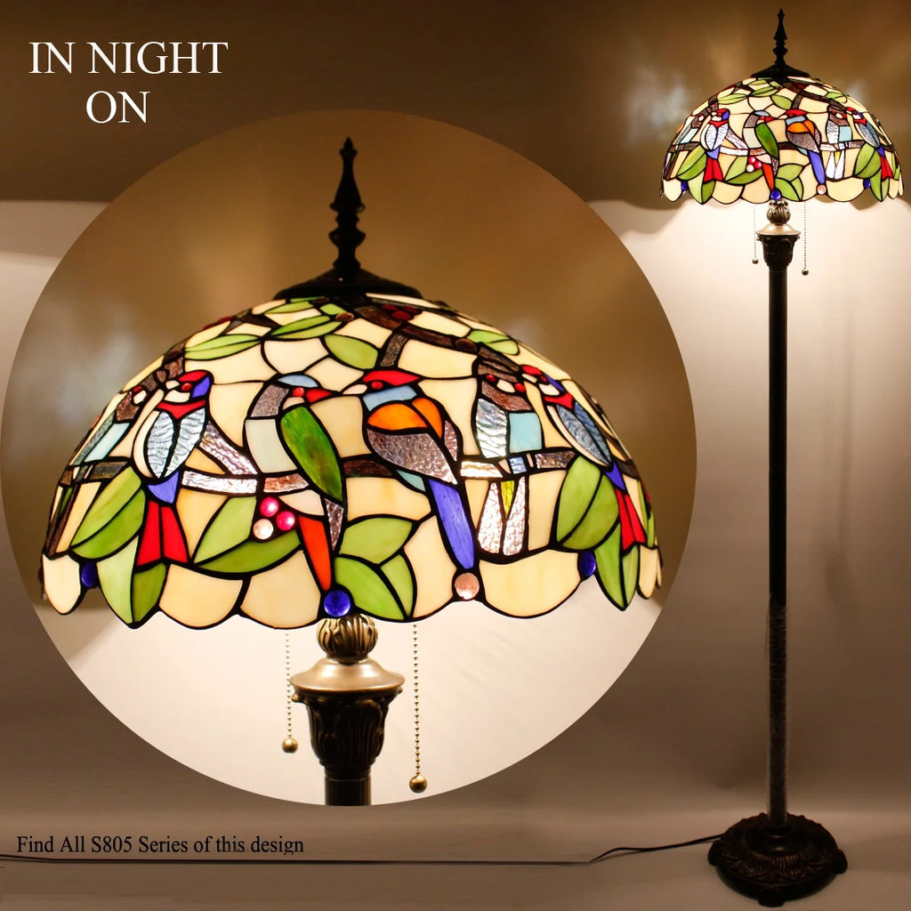 Bronze Floor Lamp with Stained Glass Shade C82566