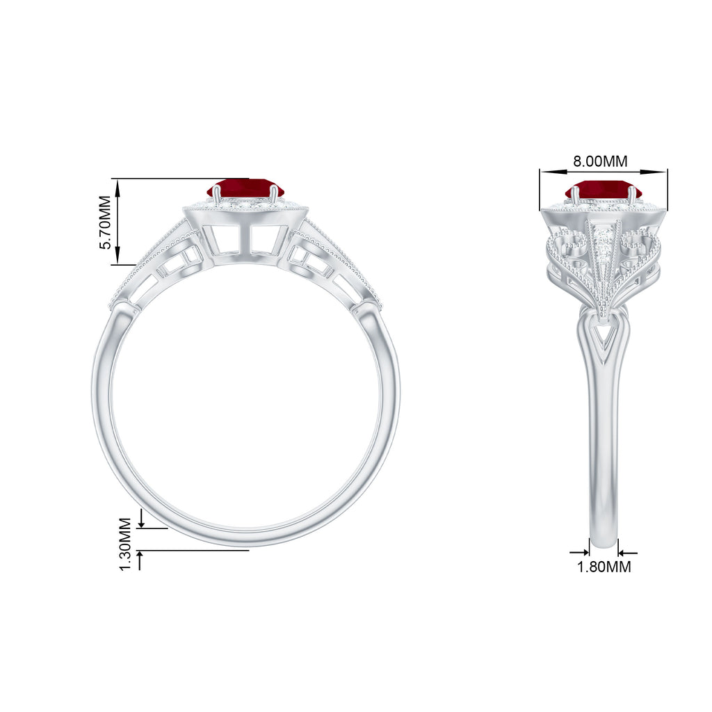 Ruby and Diamond Engagement Ring, 925 Sterling Silver I16237