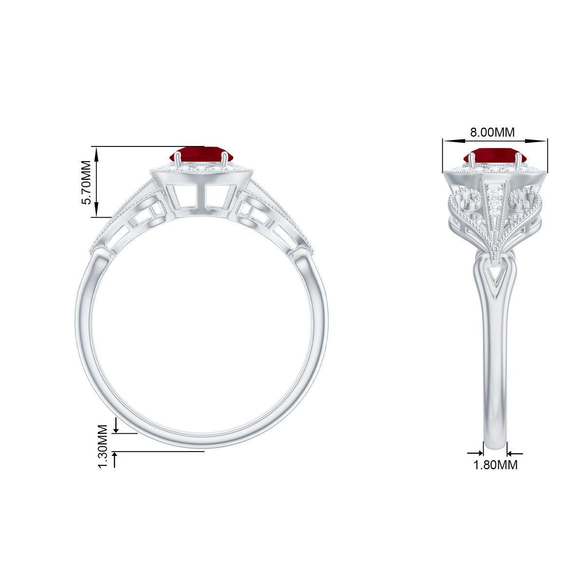 Ruby and Diamond Engagement Ring, 925 Sterling Silver I16237