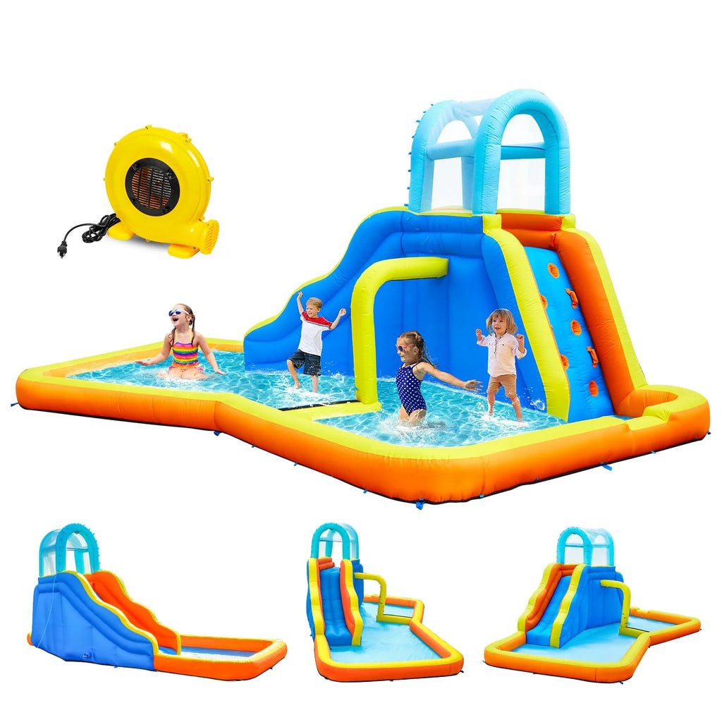 Inflatable Water Slide Park with Spray Pool, Bounce House with Climbing Wall and Blower M1620