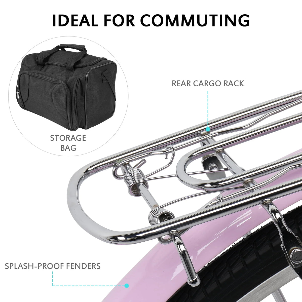 26 inch Commuter Bicycle with 7-speed, Baskets, Pink B8054