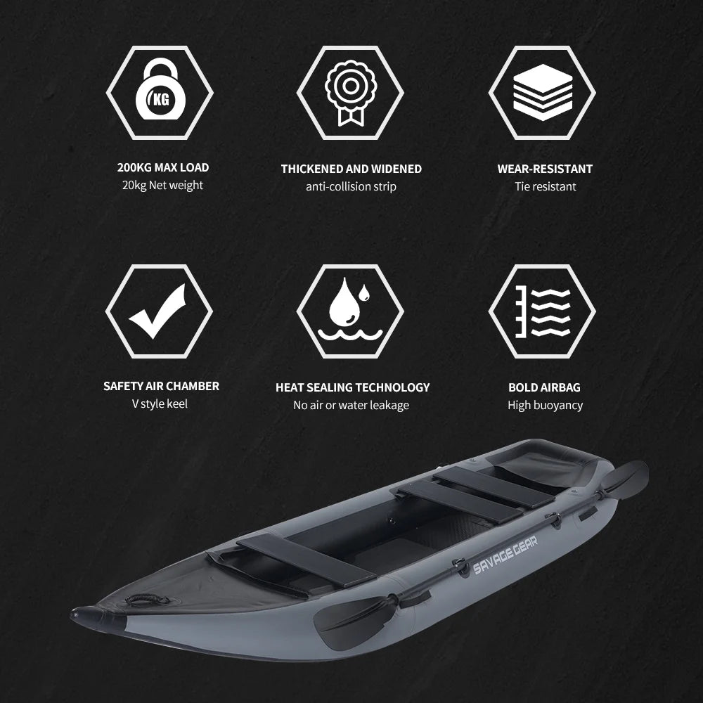 Inflatable Kayak Fishing Boat Set with Seat, Pump, Paddle, Repair Kit, Grey PVC F7704