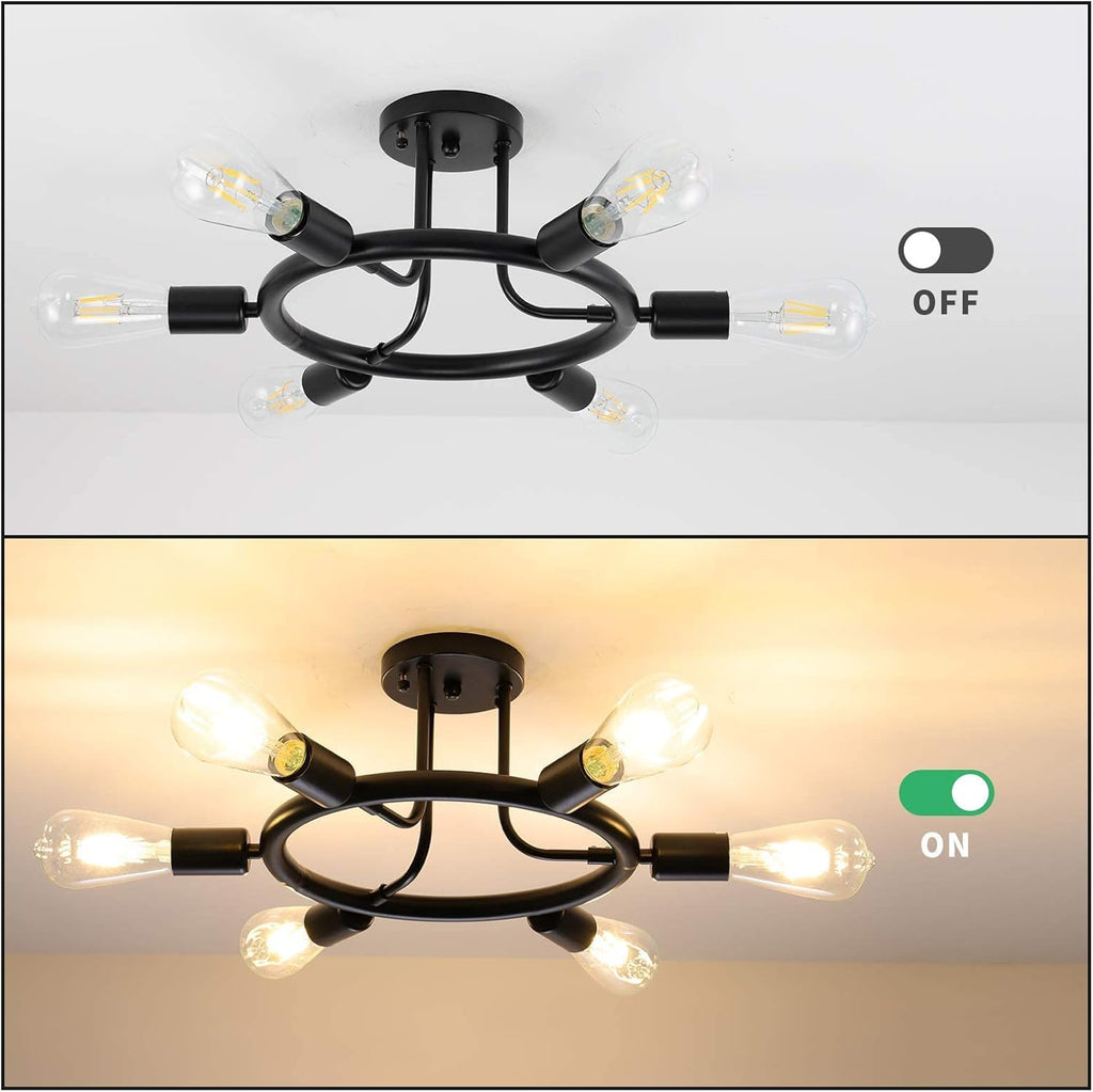 Black 6 Lights LED Semi Flush Mount Ceiling Light L6092
