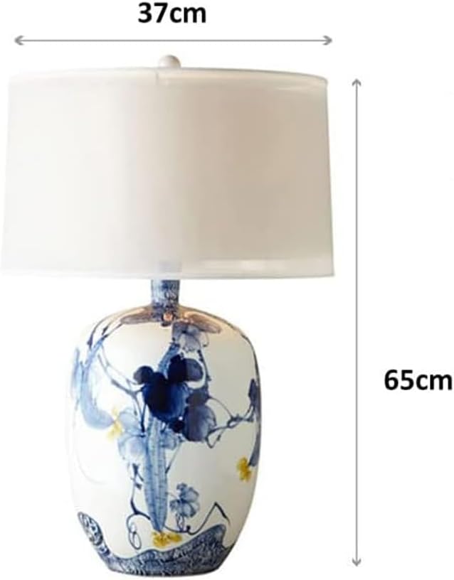 Blue and White Porcelain Table Lamp with Drum Shade P33135