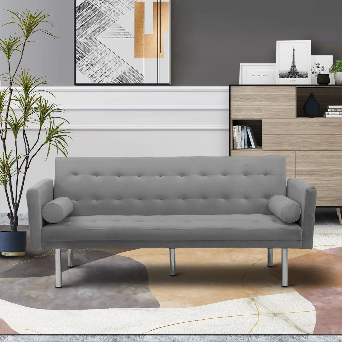 Pink Velvet Convertible Sofa Sleeper Sofa D8757