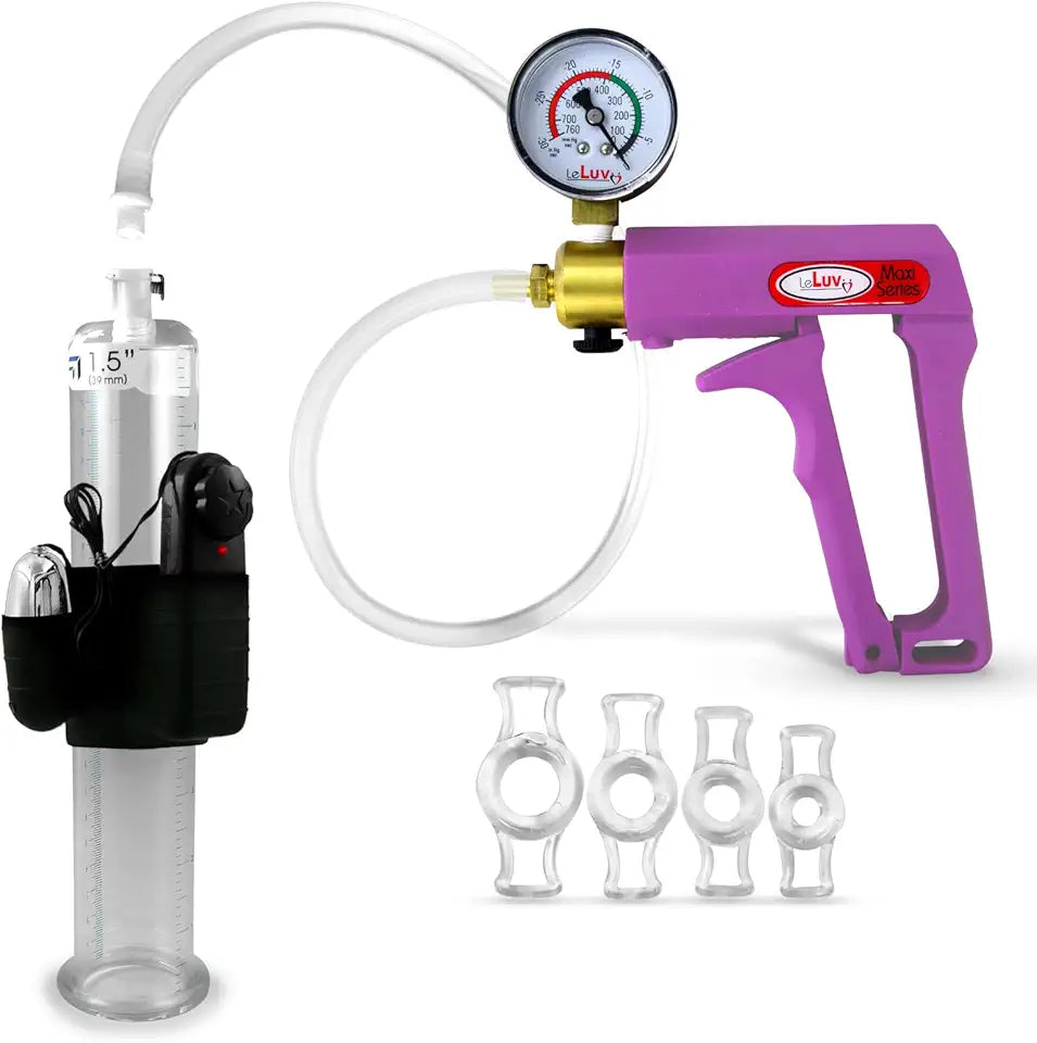 Vibrating Penis Pump with Vacuum Gauge and 4 Constriction Rings A1023