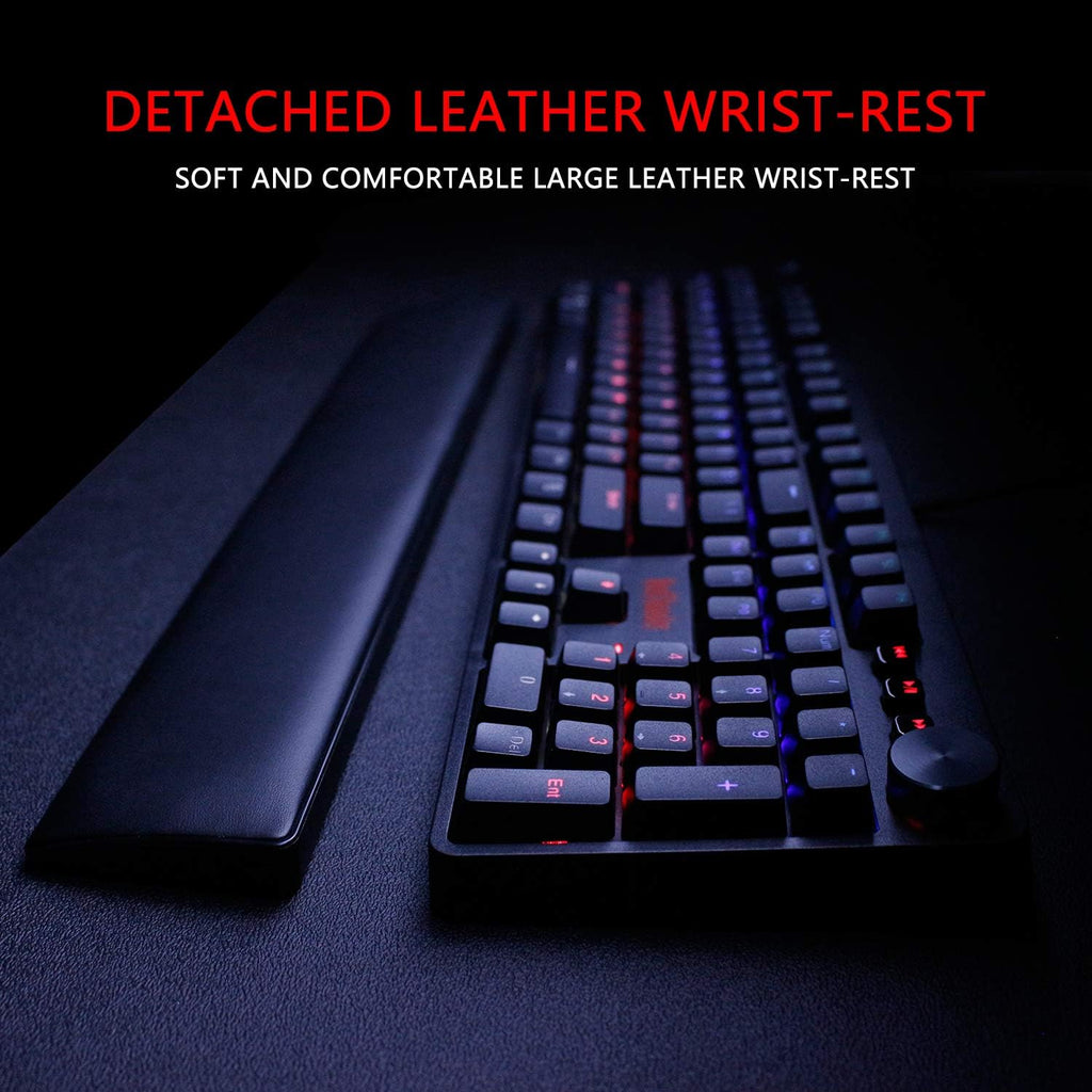 RedThunder K55 Mechanical Gaming Keyboard, Quiet Red Switch, Chroma RGB Lighting, Soft Leather Wrist-Rest, Standard Full Size Wired Keyboard with Dedicated Media Keys & Dial for PC V854144