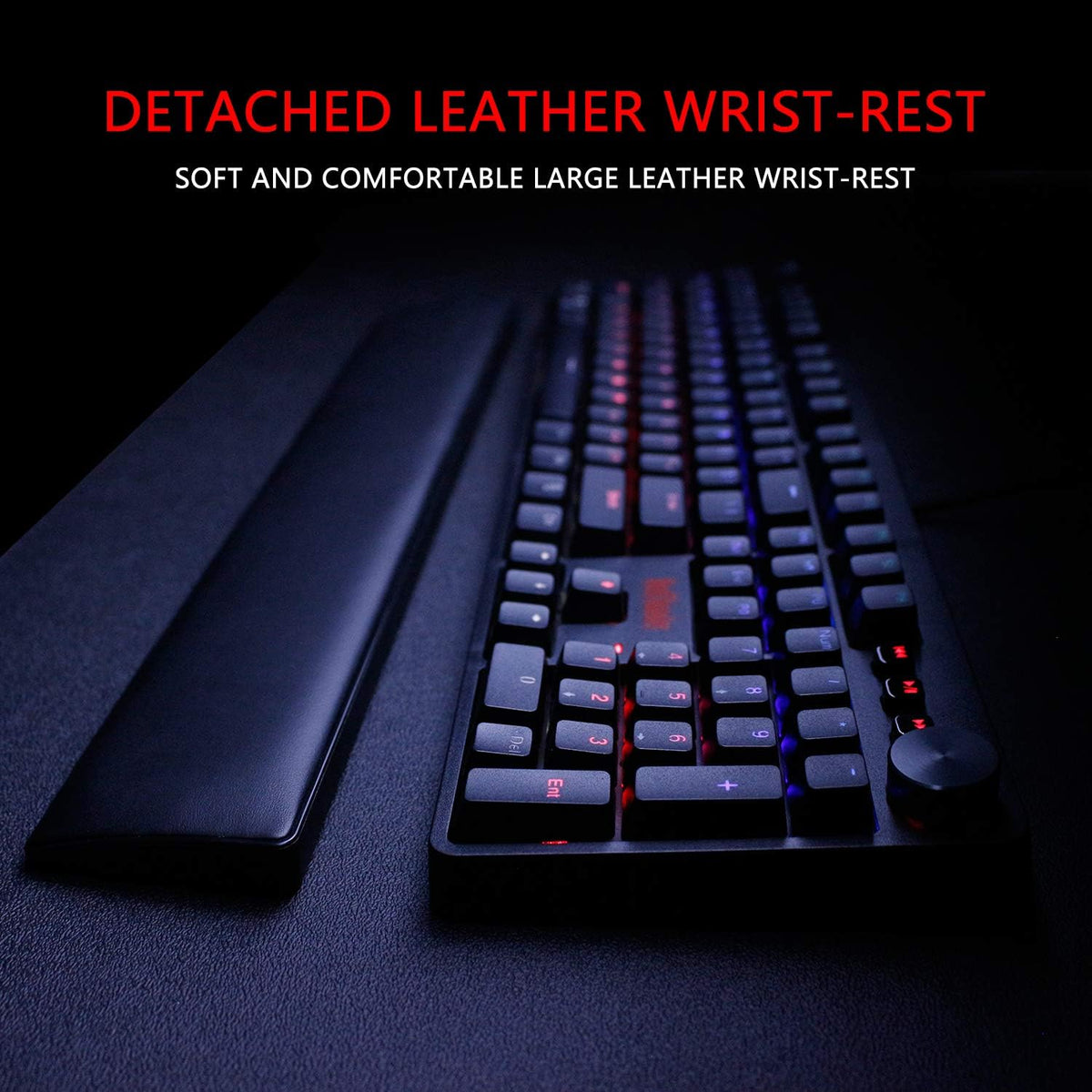 RedThunder K55 Mechanical Gaming Keyboard, Quiet Red Switch, Chroma RGB Lighting, Soft Leather Wrist-Rest, Standard Full Size Wired Keyboard with Dedicated Media Keys & Dial for PC V854144