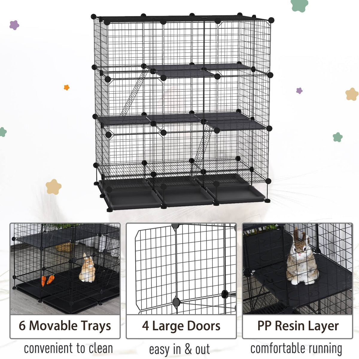 Black Steel Pet Playpen with Trays T22862