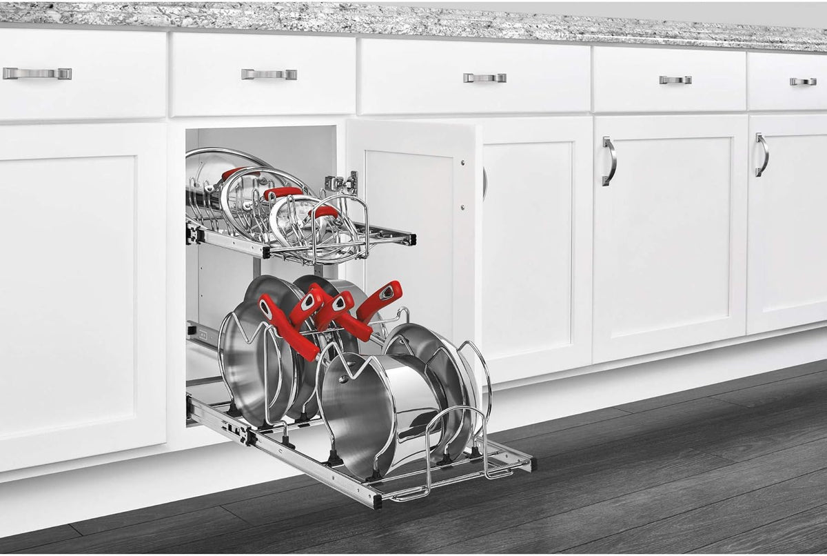 12-Inch 2-Tier Wire Pull Out Kitchen Cabinet Organizer, Chrome D118128