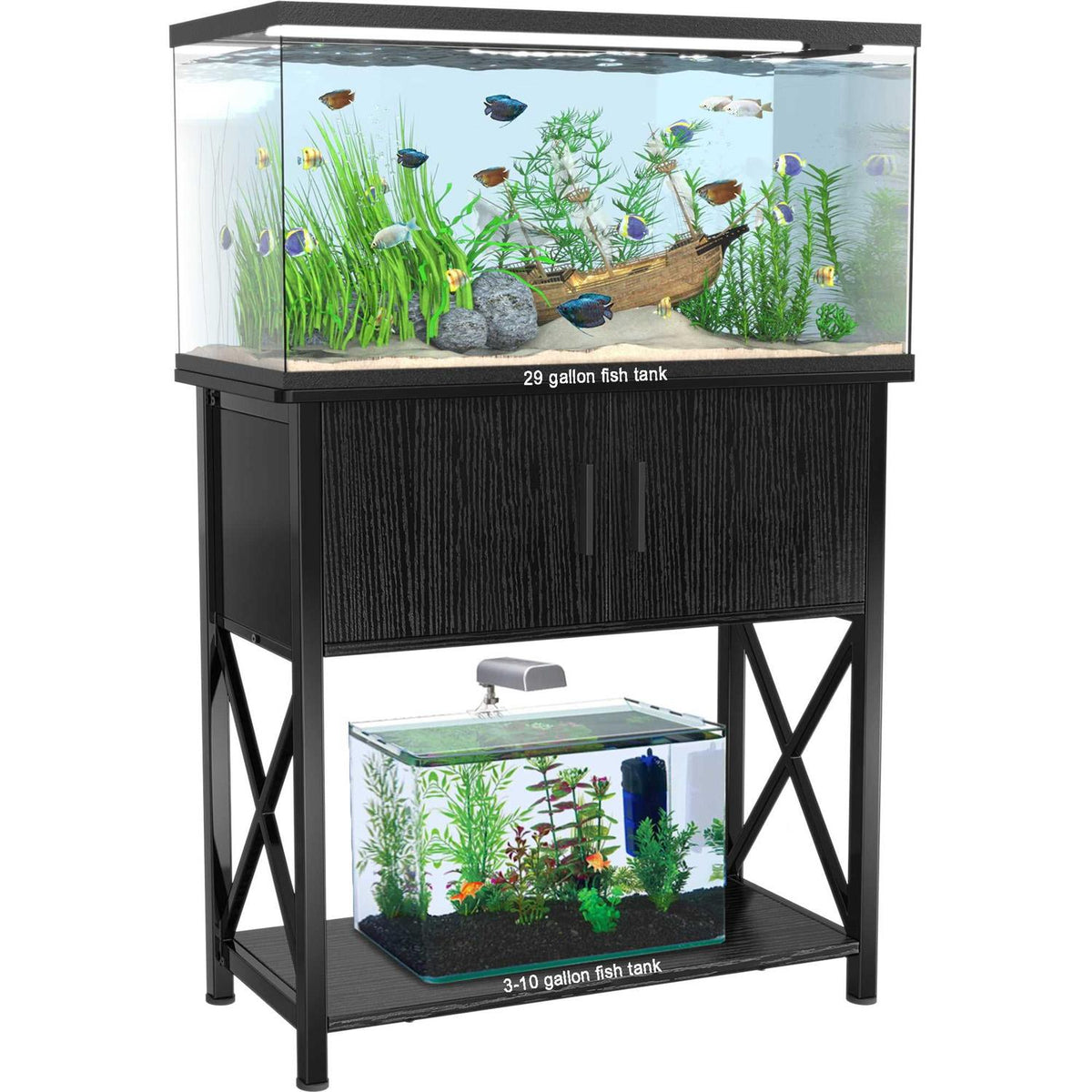 29 Gallon Metal Aquarium Stand with Cabinet, Black Y317867