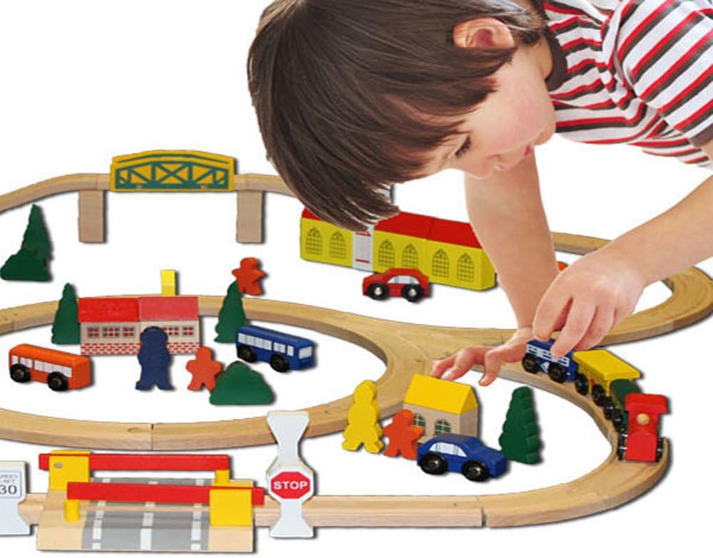 100-Piece Wooden Train Track Town Starter Set N296