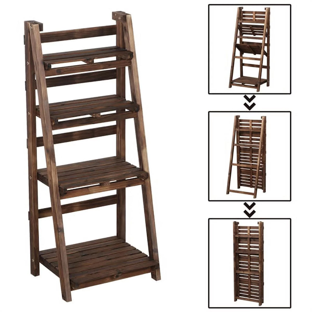 4 Tier Foldable Wooden Flower Stand Ladder Shelves G53959