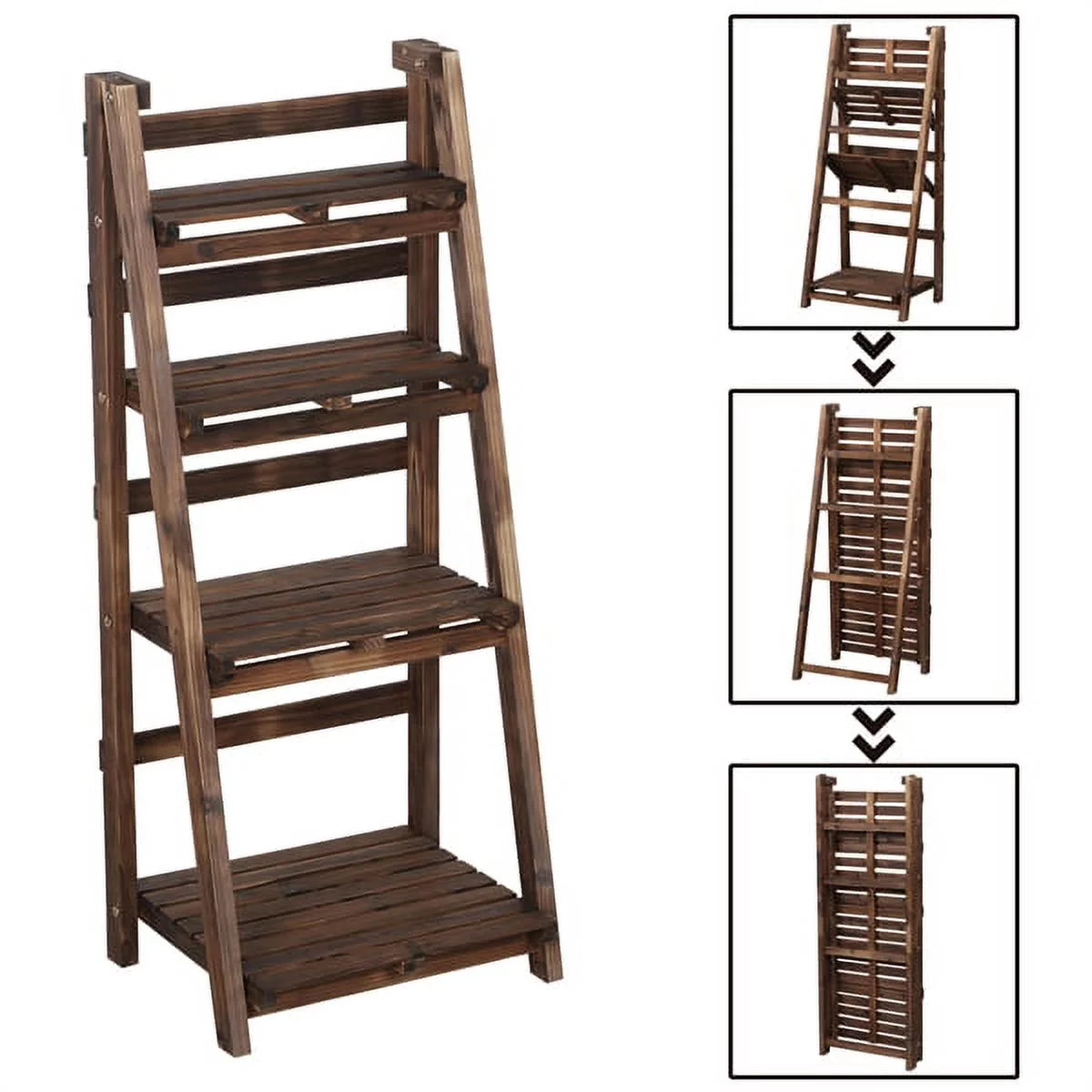 4 Tier Foldable Wooden Flower Stand Ladder Shelves G53959