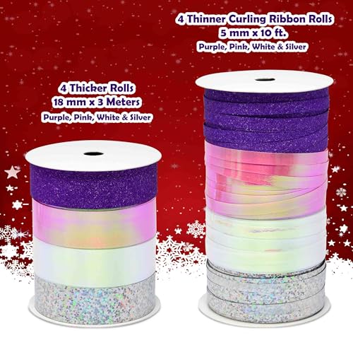 32 Pcs Multi Colored Gift Bows Assortment Set with 8 Curling Ribbon Rolls H78254