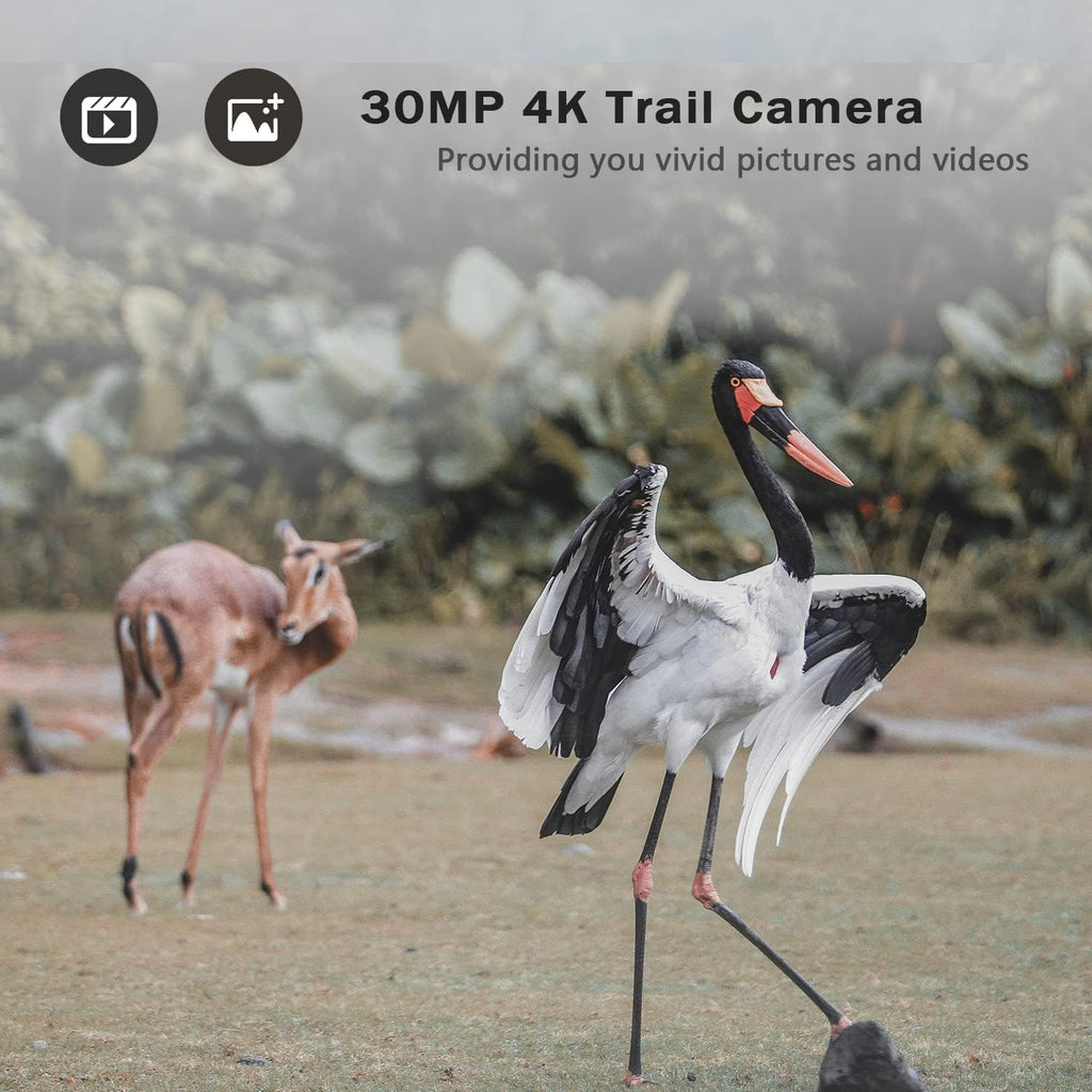 4K 30MP Trail Camera with Night Vision 120° Wide Angle IP66 Waterproof V5096