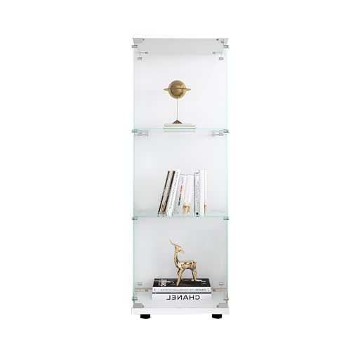 White 3 Shelves Glass Display Cabinet D7644