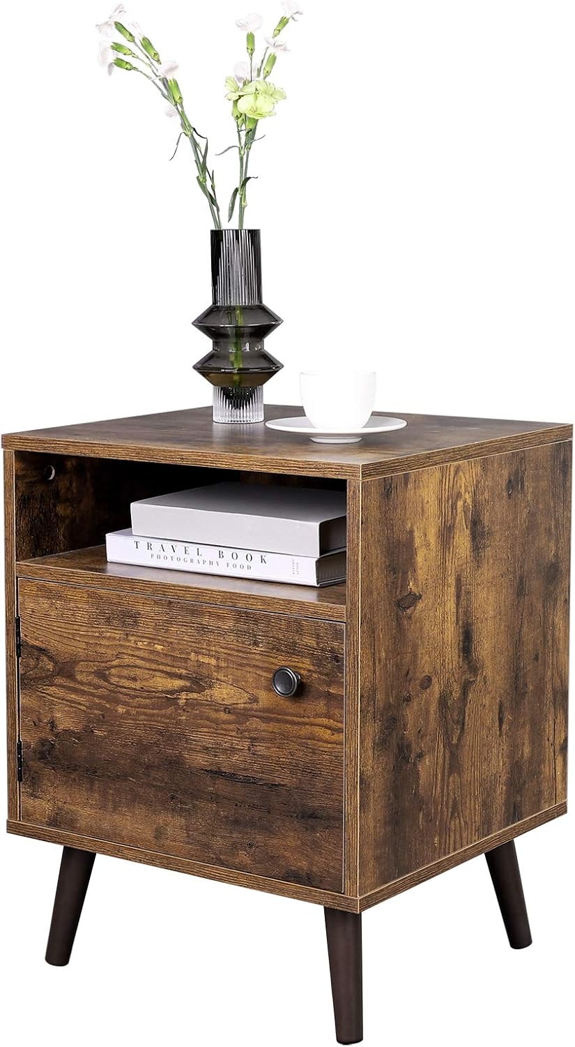 Rustic Brown Nightstand with Open Shelf and Cabinet G657375