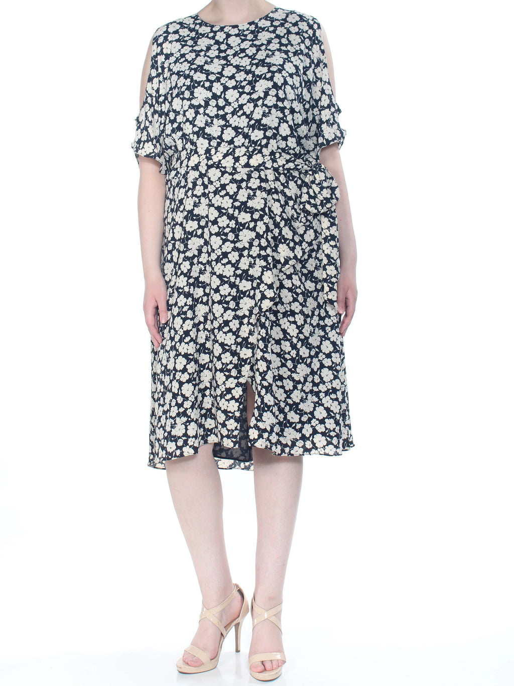 Navy Floral Short Sleeve A-Line Dress Plus 16W S11551