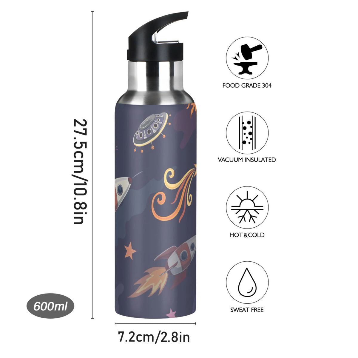 Stainless Steel Insulated Thermos Vacuum Flask Water Bottle with Straw Lid W9177