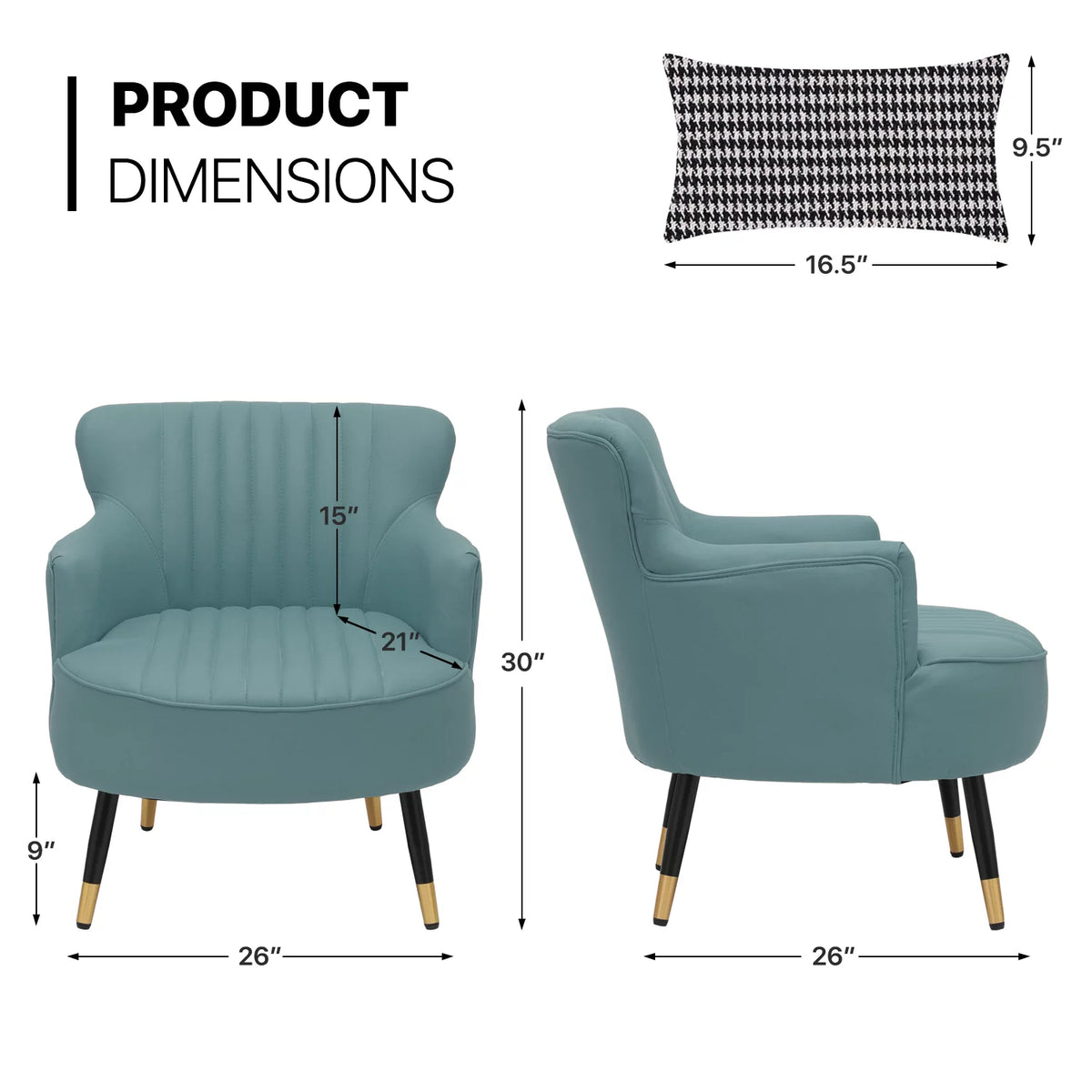 Cadet Blue Upholstered Accent Chair with Pillow U4245