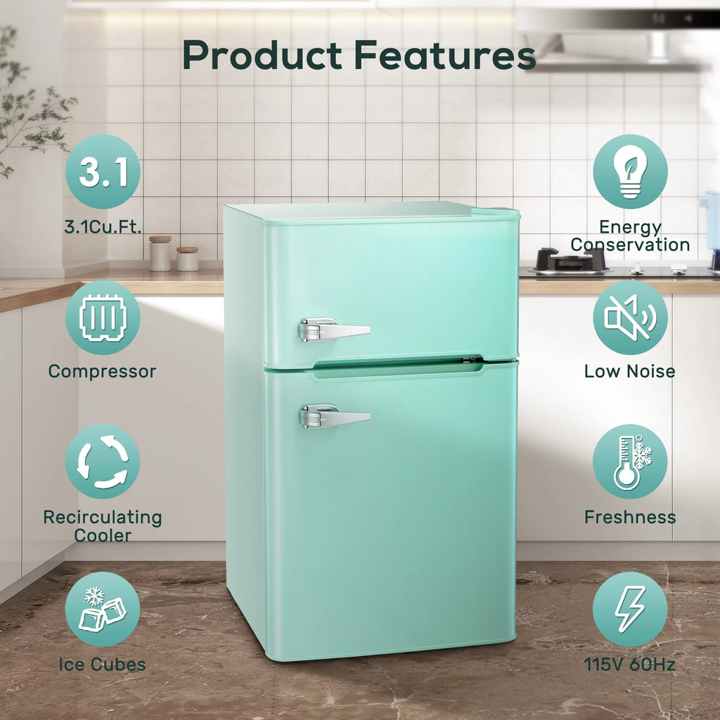 Mini Refrigerator 3.2Cu.Ft Compact Fridge 2-Double Doors with a Freezer K2331