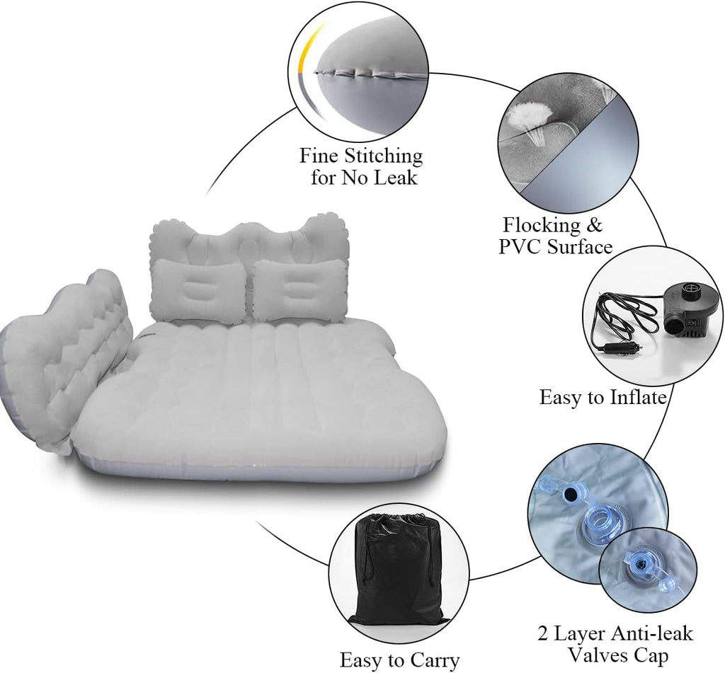 Car Air Mattress with Air Pump, Grey M9364