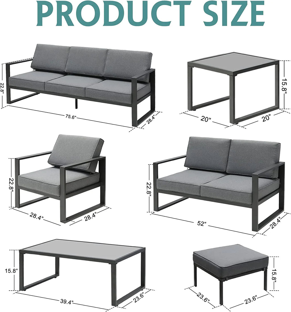 Grey 8 Piece Aluminum Outdoor Sectional Sofa with Ottomans and Coffee Table G756