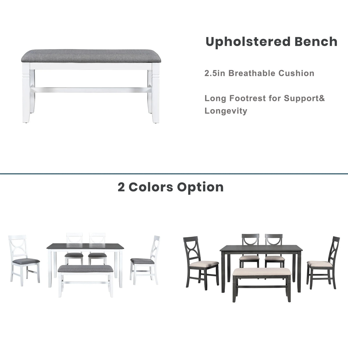 6 Piece Dining Table Set with 4 Chairs and Upholstered Bench Z404