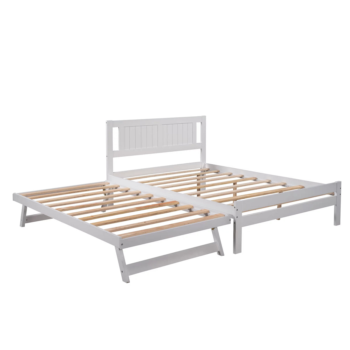 Platform Bed with Adjustable Trundle, Solid Wood, Headboard C5747