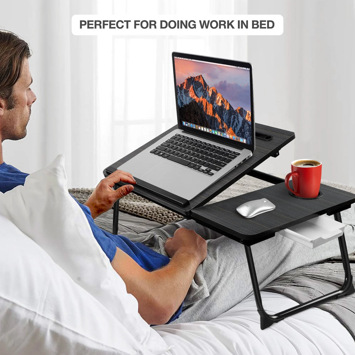 Foldable Adjustable Lap Desk with Cup Holder, Black O570