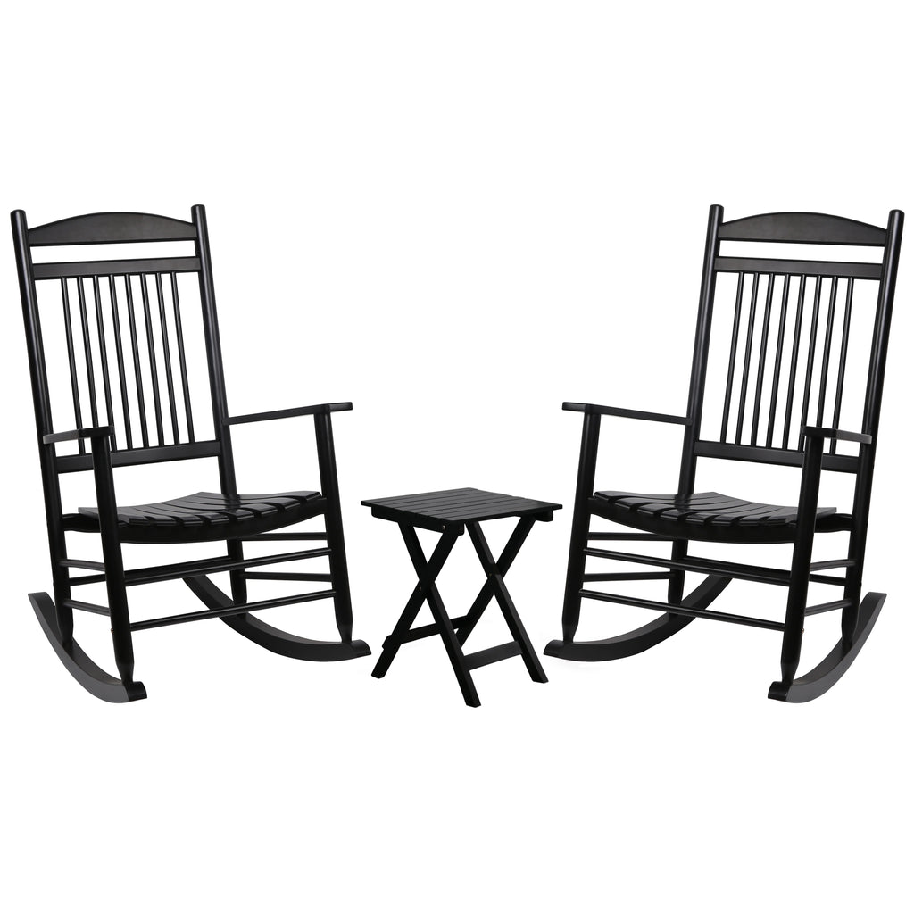 Black Wood Rocking Chair Set of 3 with Foldable Table Y58773
