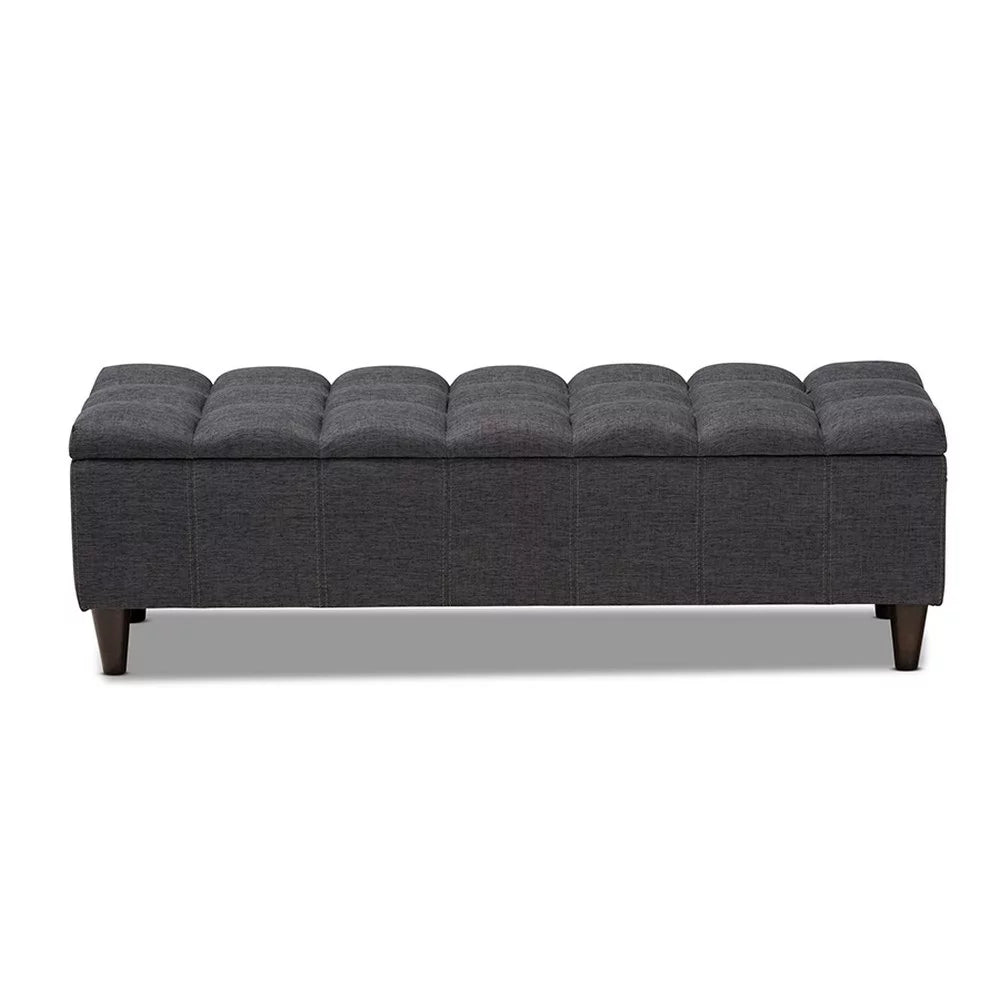 Charcoal Fabric Upholstered Wood Storage Bench Ottoman S17621