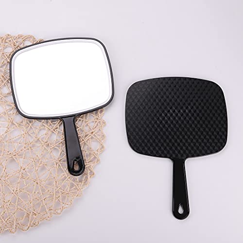 Large Wall Mount Hand Mirror with Handle Square Black 10.3inx7.3in E3232