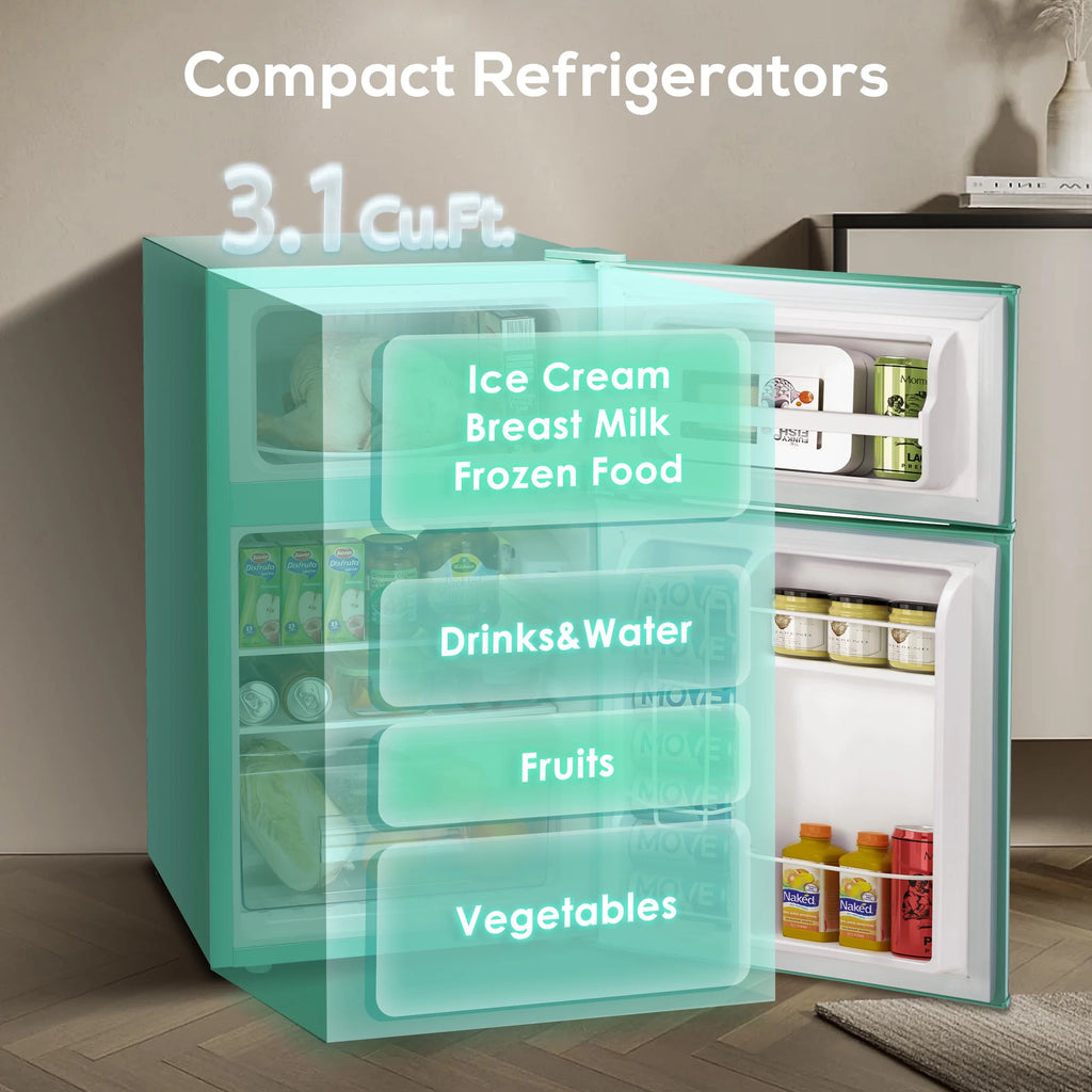 Mini Refrigerator 3.2Cu.Ft Compact Fridge 2-Double Doors with a Freezer K2331