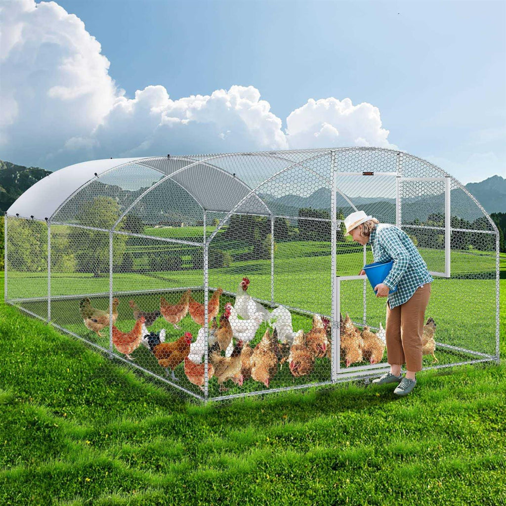 Large Metal Chicken Coop with Run and Waterproof Cover Q791