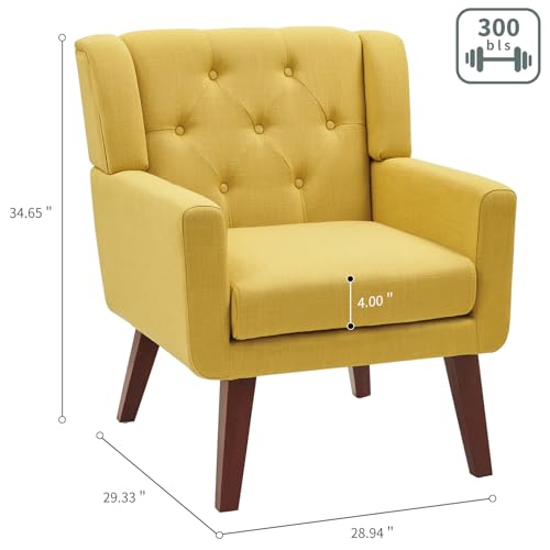 Beige Set of 2 Linen Fabric Button-Tufted Accent Chair G409777