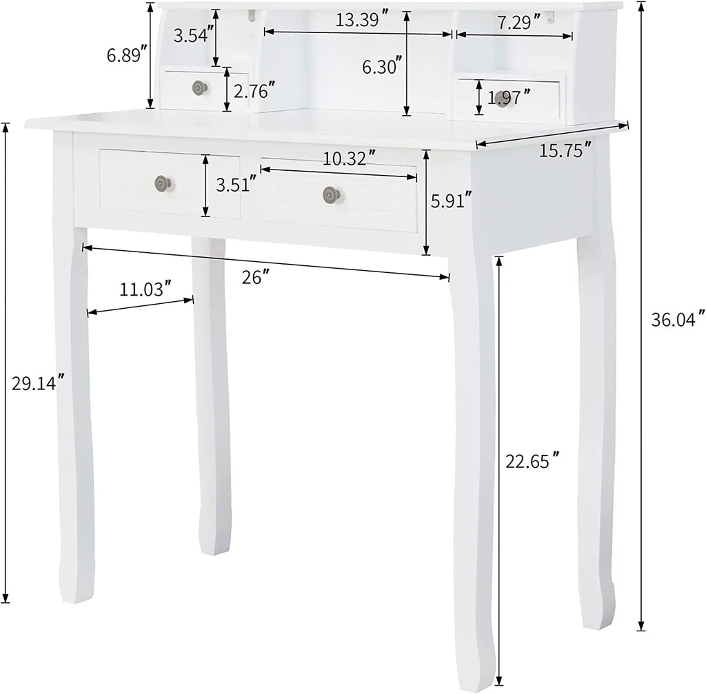 White 32 Inch Writing Desk with Storage Drawers S338508