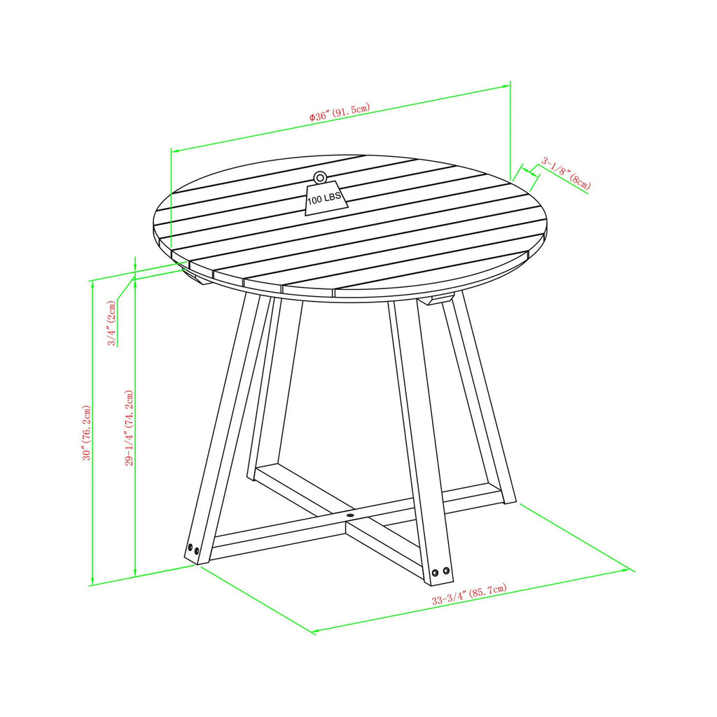 30” Solid Acacia Wood Outdoor Dining Table K1219