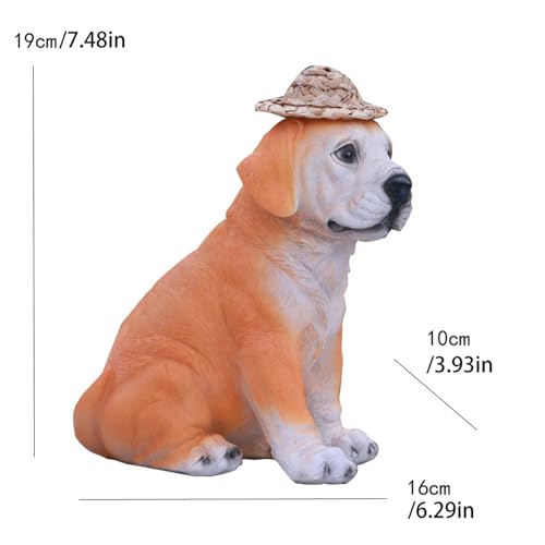 Resin Dog Statues with Straw Hat and Solar Led Lantern Q19478