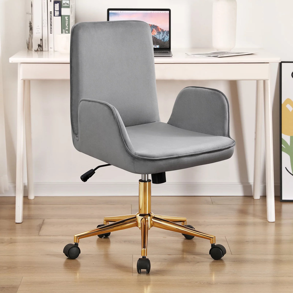 Grey Velvet Upholstered Desk Chair K365