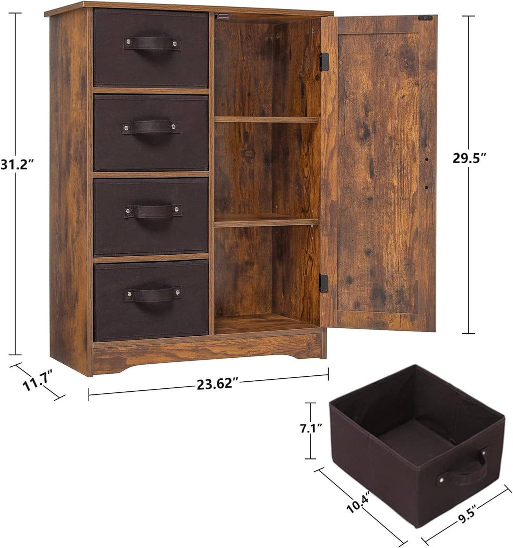 Rustic Brown Storage Cabinet with 4 Removable Drawers and 1 Door B19272