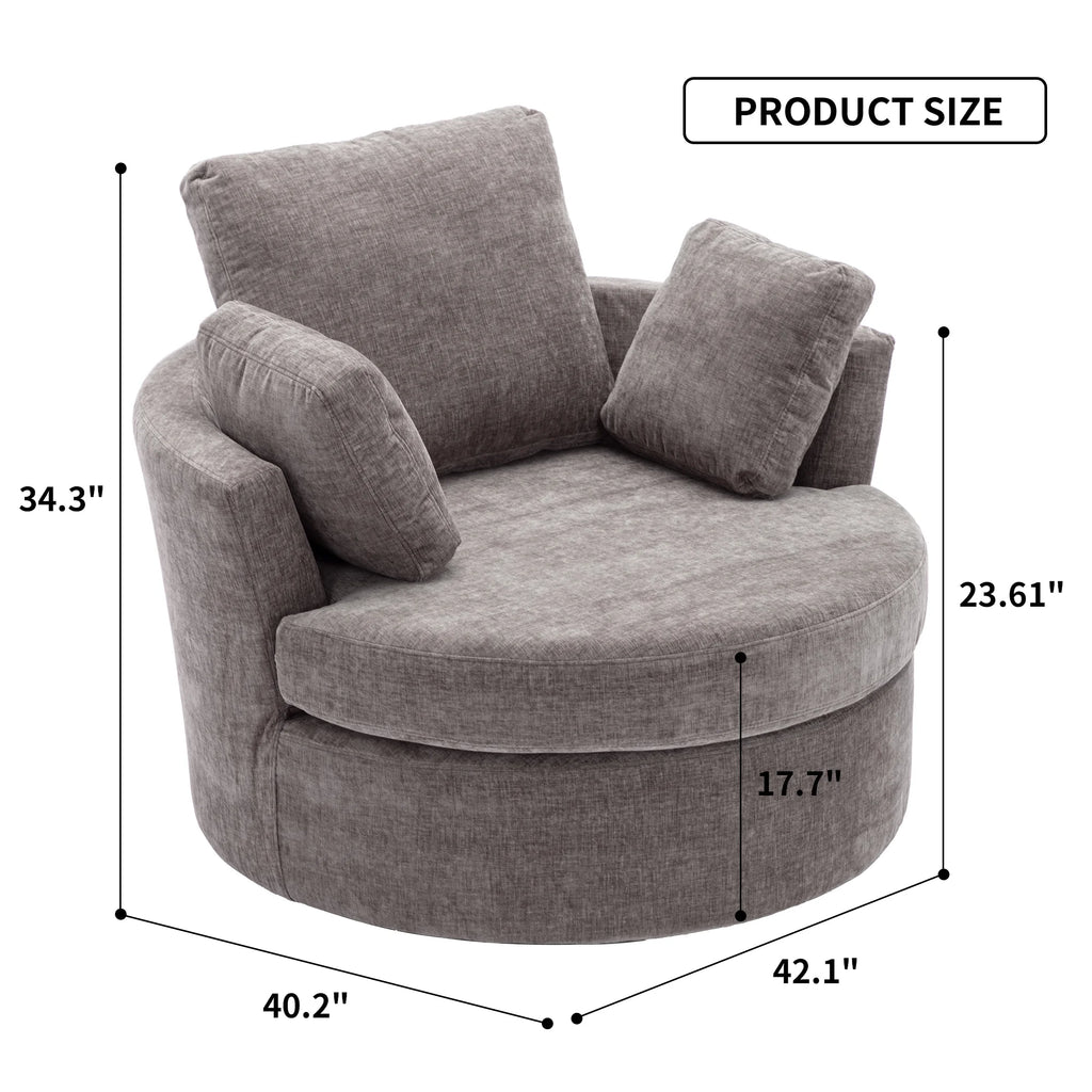Oversized Round Swivel Accent Chair with 3 Pillows A774