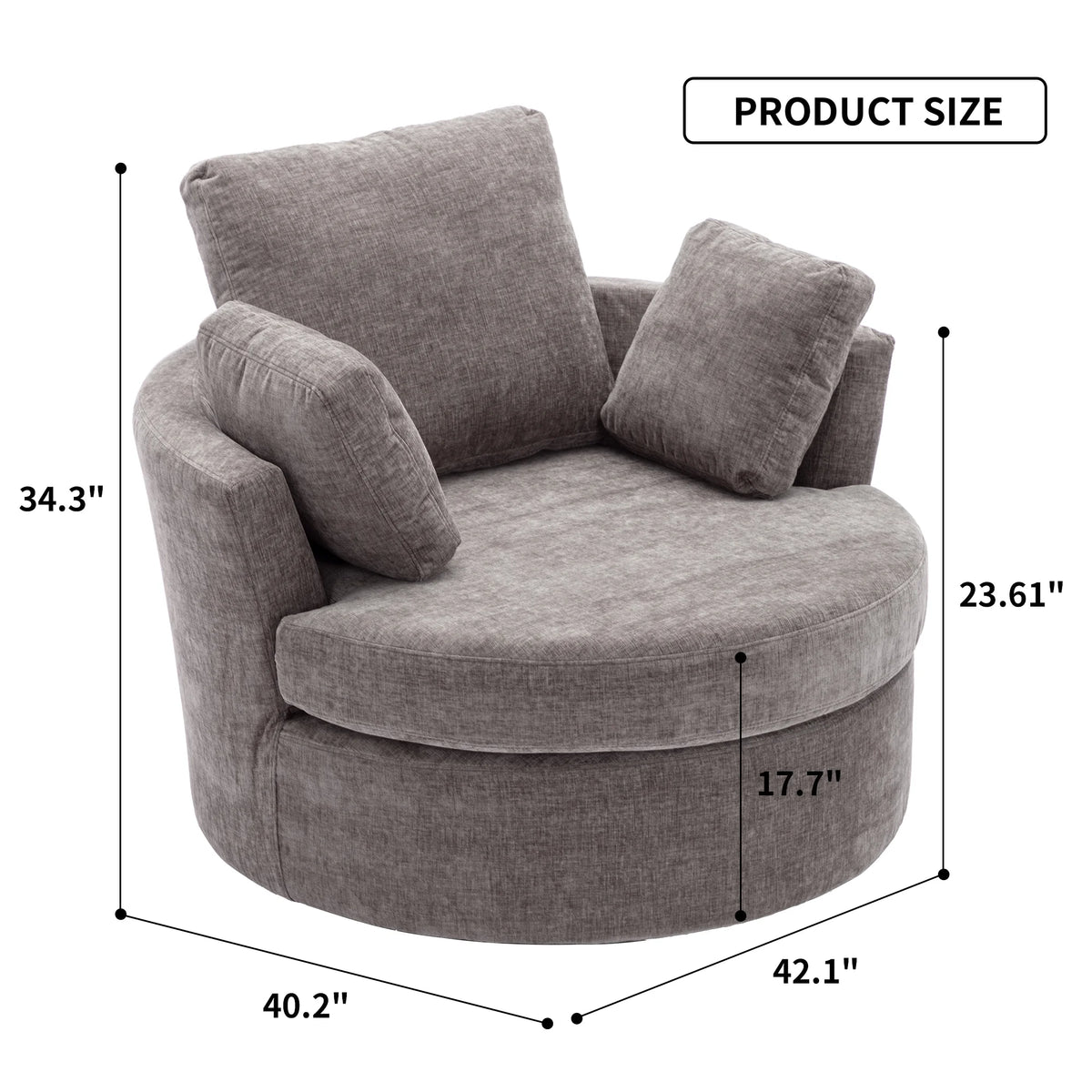 Oversized Round Swivel Accent Chair with 3 Pillows A774