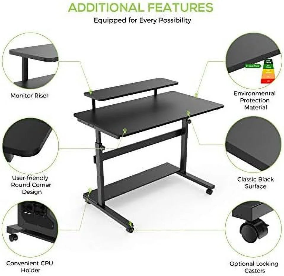 Height Adjustable Standing Desk with Monitor Shelf Black N89553